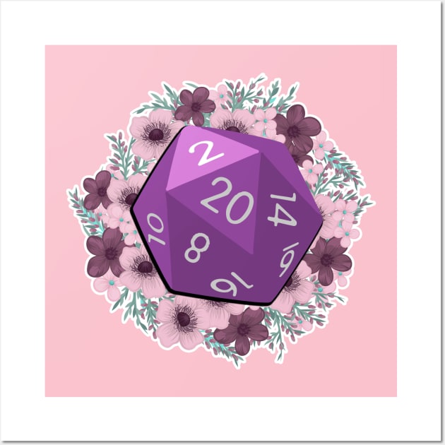 Dungeons and Dragons Purple D20 with Flowers| D&D Wall Art by AmandaPandaBrand
